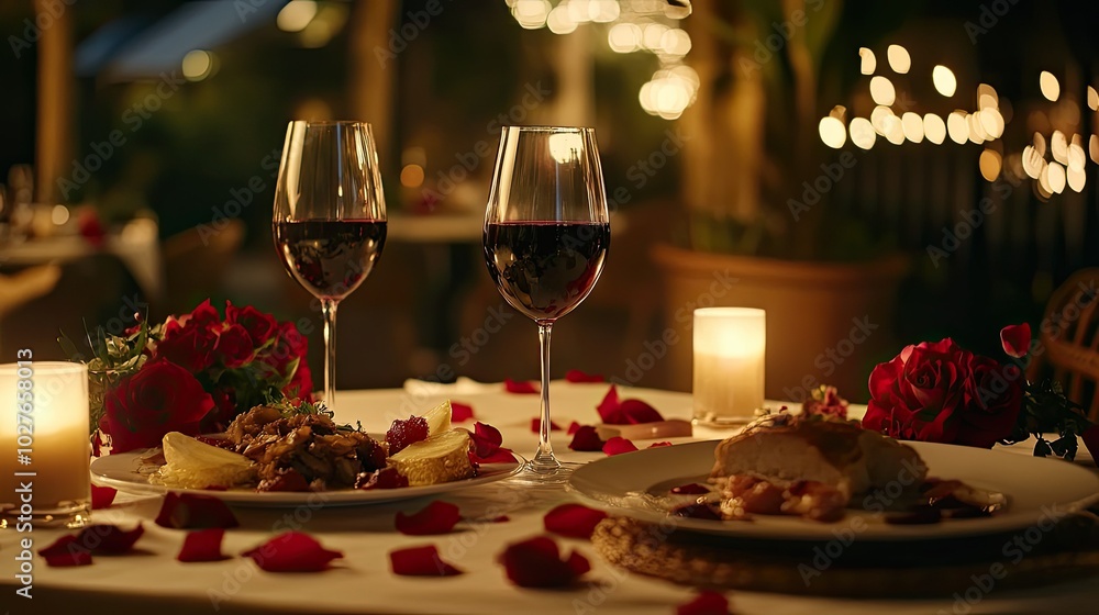 Romantic Dinner Table for Two Under Soft Lantern Lights Romantic Dinner Table for Two Under Soft Lantern Lights
