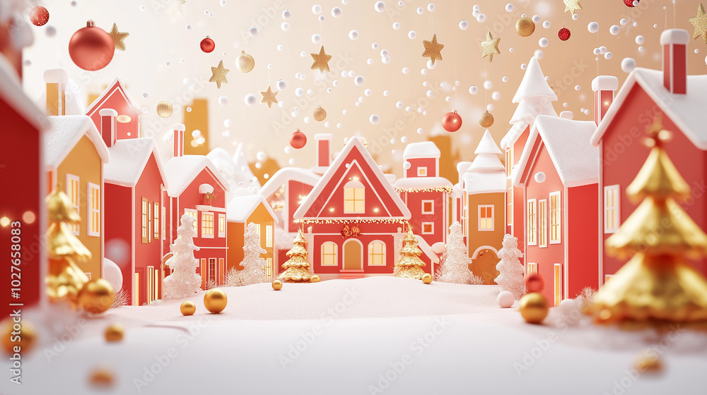 Fototapeta premium 街とクリスマスのハッピーな背景素材