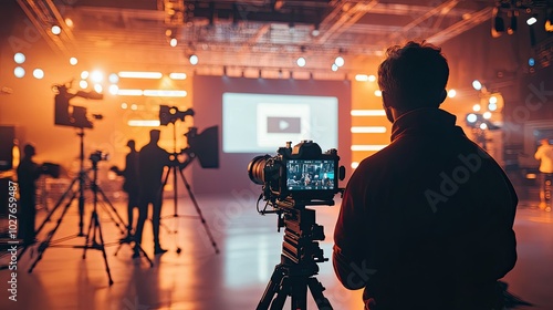 Silhouette of Cameraman Filming a Scene