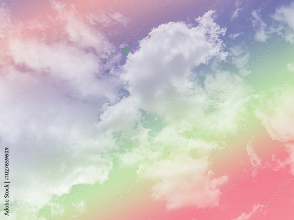 Obraz premium beauty sweet pastel blue and green colorful with fluffy clouds on sky. multi color rainbow image. abstract fantasy growing light