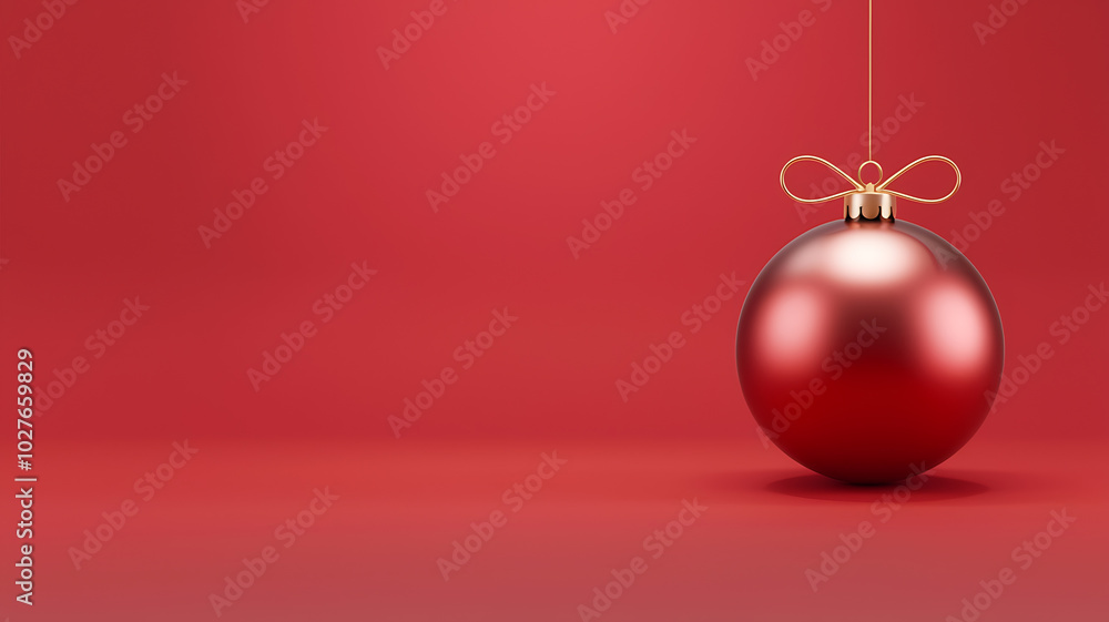 Fototapeta premium Red Christmas Ornament on Red Background, Minimalist Holiday Design, Festive Cheer. 