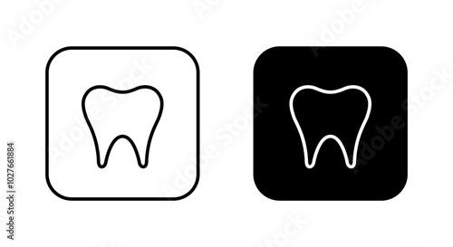 Tooth line icon on black square. Medical molars concept