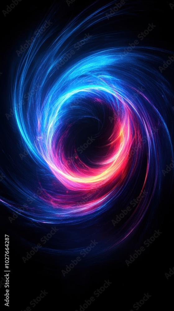Vibrant swirling vortex of blue and pink light in darkness Vibrant swirling vortex of blue and pink light in darkness