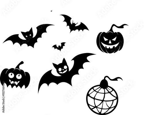 halloween vectors.Collection of Happy Halloween Icons.cute cartoon vector halloween pumpkin.Graveyard tombstone and cross, spider and cobweb, ghost and pumpkin.Scary Halloween pumpkin.Collection happy