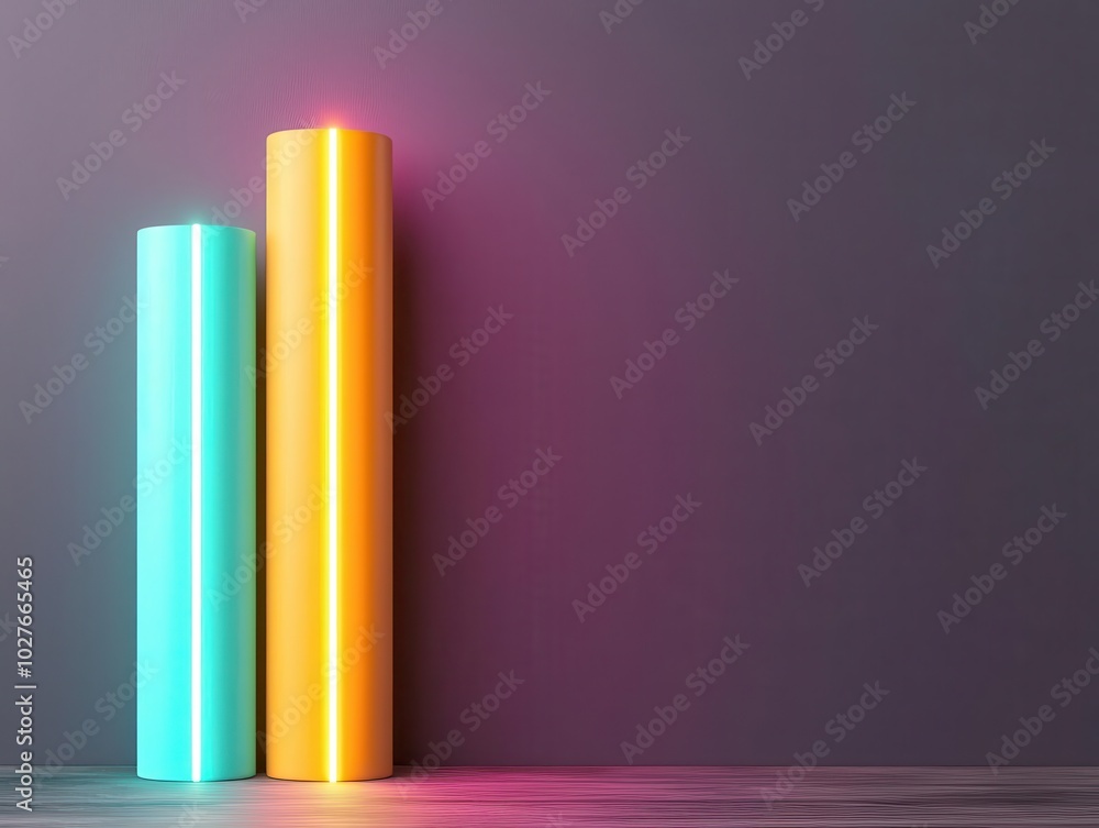 Fototapeta premium Abstract 3D bar chart with glowing neon edges, representing datadriven success, Neon data chart, Business success concept