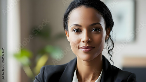 A professional woman in a business setting, exuding confidence and poise.