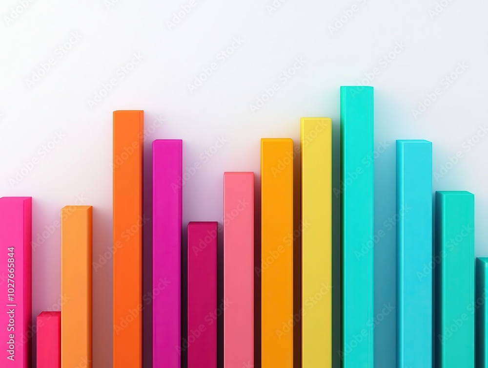 Dynamic 3D bars with gradient colors on a white background, representing rapid business progress, Gradient bar chart, Business progress concept Dynamic 3D bars with gradient colors on a white background, representing rapid business progress, Gradient bar chart, Business progress concept