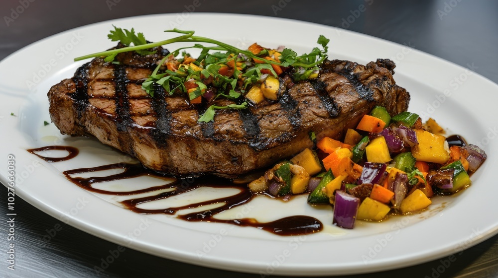 Grilled Steak with Colorful Vegetable Salsa Platter Grilled Steak with Colorful Vegetable Salsa Platter