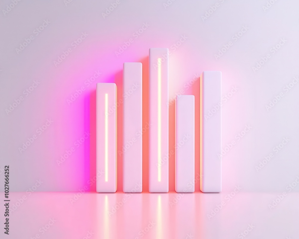 Futuristic 3D bar chart glowing on a sleek white surface, representing business achievement, Futuristic bar chart, Business success Futuristic 3D bar chart glowing on a sleek white surface, representing business achievement, Futuristic bar chart, Business success