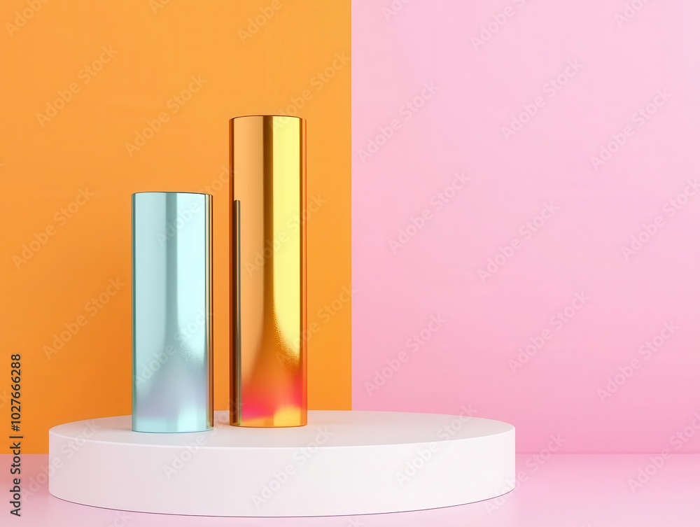 Abstract 3D bars with a metallic finish on a minimalist white platform, showing business progress, Metallic bar chart, Business growth concept Abstract 3D bars with a metallic finish on a minimalist white platform, showing business progress, Metallic bar chart, Business growth concept