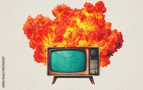 Wallpaper Mural Vintage television with explosion, artistic depiction on white background. Torontodigital.ca