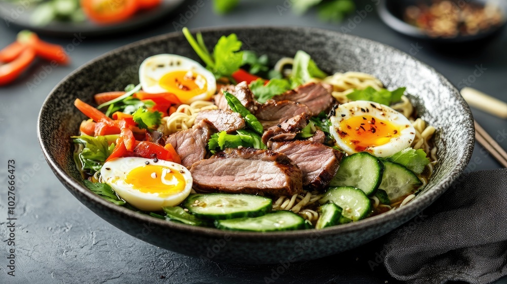 Delicious Asian Noodle Bowl with Fresh Ingredients Delicious Asian Noodle Bowl with Fresh Ingredients