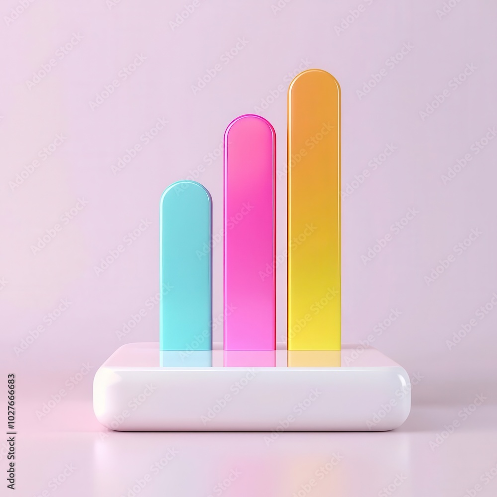 3D bar chart with smooth gradients on a white surface, representing continuous business growth, Gradient bar chart, Business success 3D bar chart with smooth gradients on a white surface, representing continuous business growth, Gradient bar chart, Business success