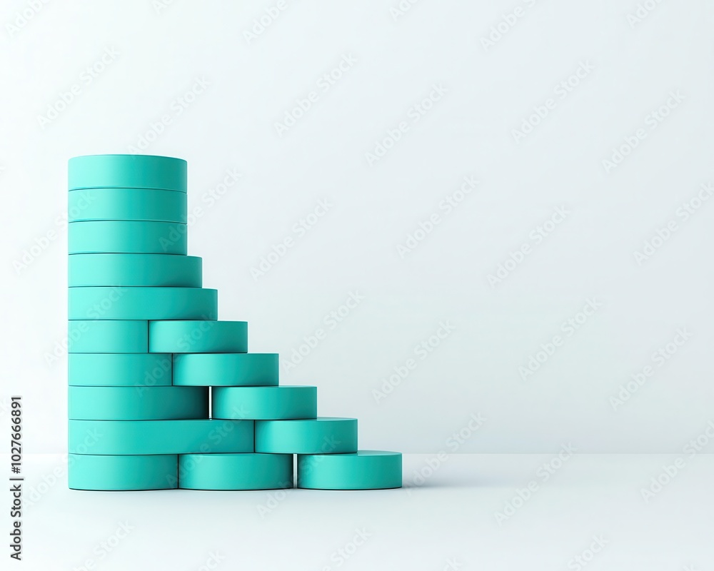 Abstract 3D bar chart with smooth curves, representing continuous business progress on a white background, Curved bar chart, Business growth Abstract 3D bar chart with smooth curves, representing continuous business progress on a white background, Curved bar chart, Business growth