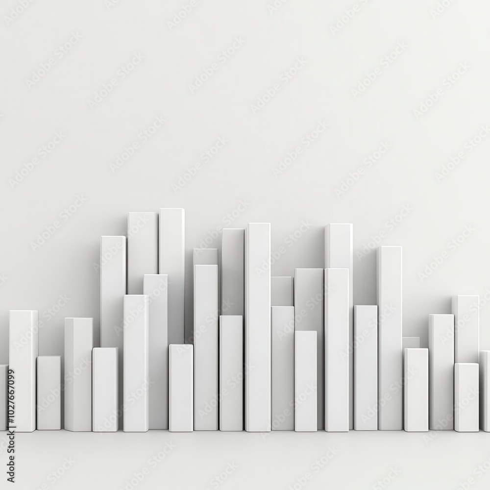 Abstract geometric 3D bars on a white background, representing financial growth and data analysis, Geometric bar chart, Financial progress Abstract geometric 3D bars on a white background, representing financial growth and data analysis, Geometric bar chart, Financial progress