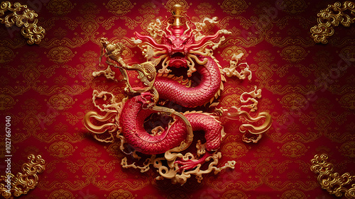 Red dragon, ornate design, rich symbolism.
