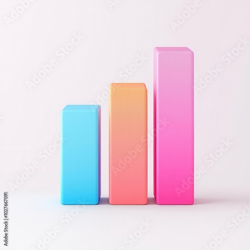 3D bar chart with smooth gradients on a white surface, representing continuous business growth, Gradient bar chart, Business success