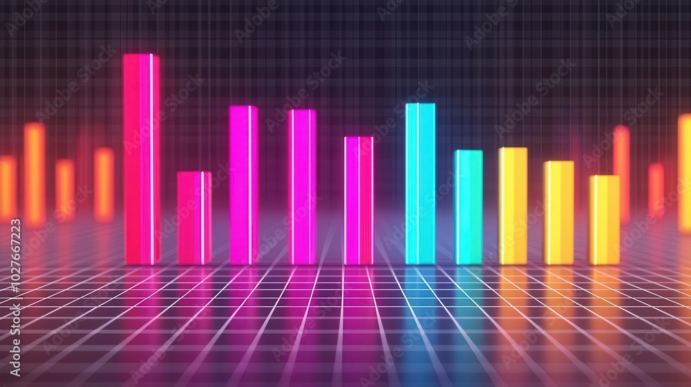 Futuristic 3D bar chart with glowing accents on a white grid, symbolizing rapid success, Glowing bar chart, Business acceleration Futuristic 3D bar chart with glowing accents on a white grid, symbolizing rapid success, Glowing bar chart, Business acceleration
