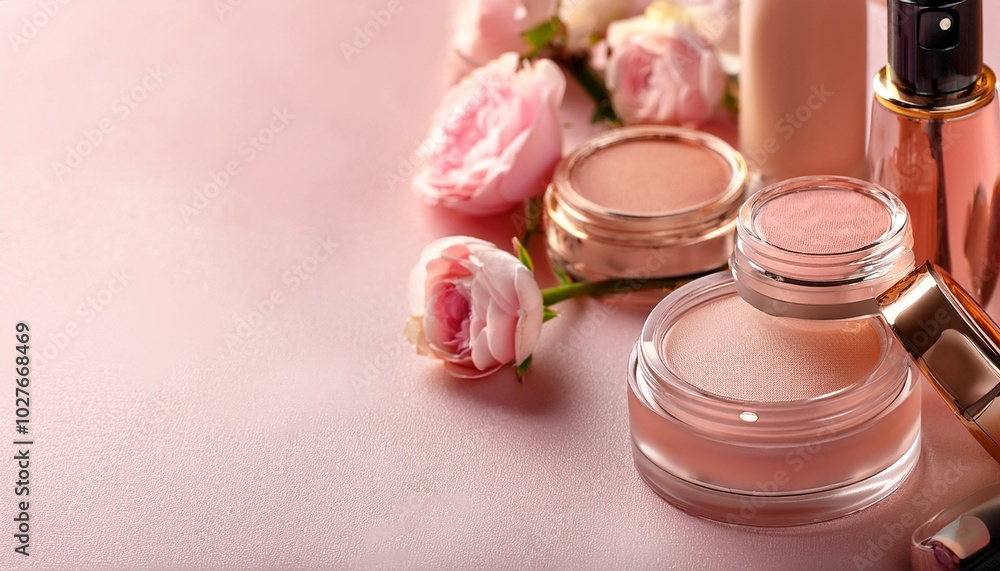 Perfume products alongside blush, showcasing an elegant display of beauty essentials that enhance your makeup routine Perfume products alongside blush, showcasing an elegant display of beauty essentials that enhance your makeup routine