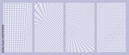 Dotted background with optical illusion. Abstract polka dot pattern at the junction of floor and wall. Geometric abstract background with 3D effect. Vector illustration for cover, card, brochure, etc.