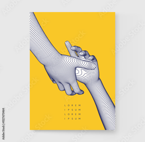 Hands reaching towards each other. Concept of human relation, togetherness or  partnership. 3D vector illustration. Can be used for advertising, marketing or presentation.
