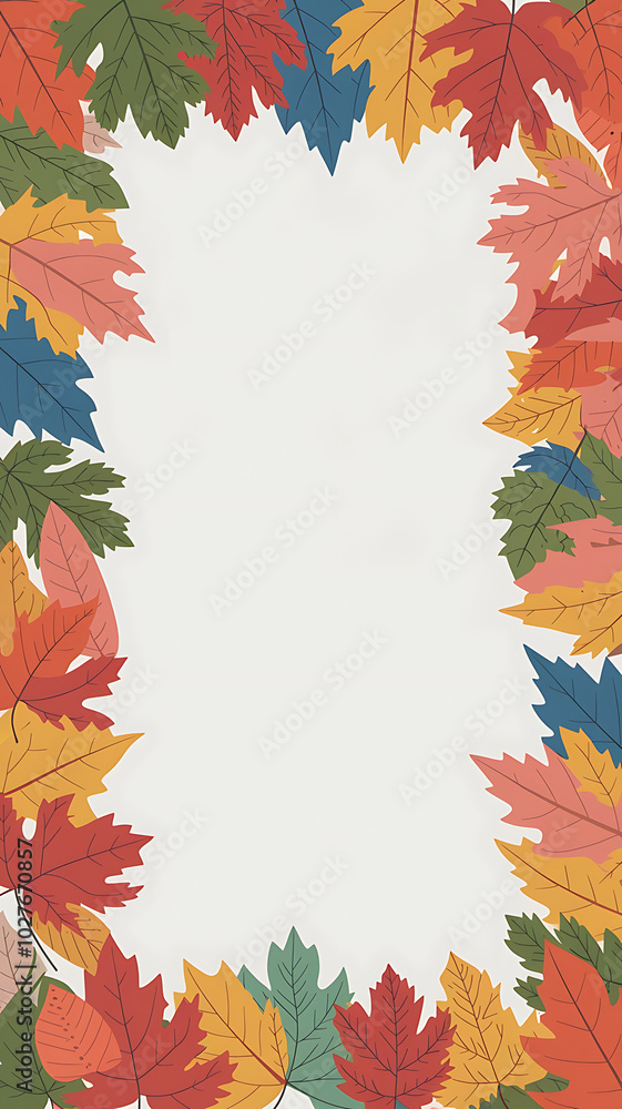 Fototapeta premium Autumn leaves frame red yellow green background design perfect for fall projects. 