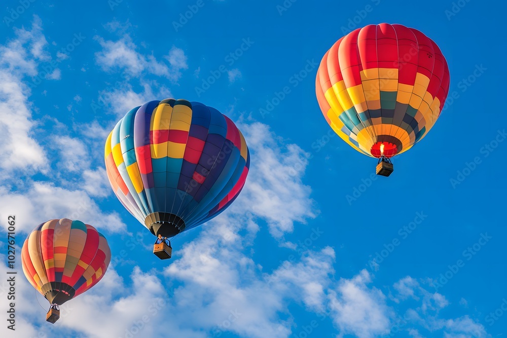 Colorful Hot Air Balloons Floating Against a Blue Sky Colorful Hot Air Balloons Floating Against a Blue Sky
