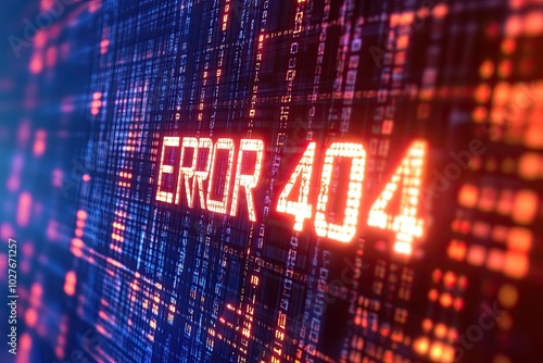 Digital Representation of an Error Message Displaying ERROR 404 on a Futuristic Background