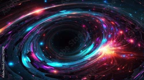 A swirling, cosmic vortex surrounded by dark,