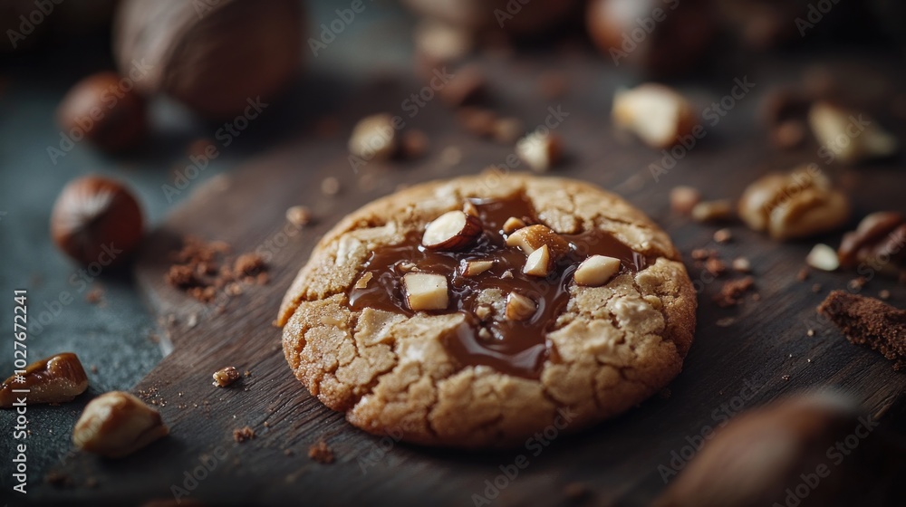 Close-Up of Delicious Chocolate Cookie with Nuts Close-Up of Delicious Chocolate Cookie with Nuts