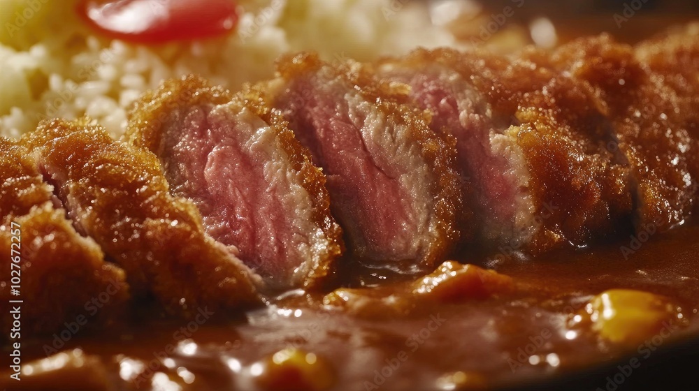 Crispy Fried Meat Slice with Rice and Sauce Crispy Fried Meat Slice with Rice and Sauce
