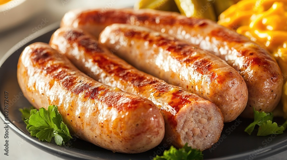 Grilled Sausages with Sides on a Plate Grilled Sausages with Sides on a Plate