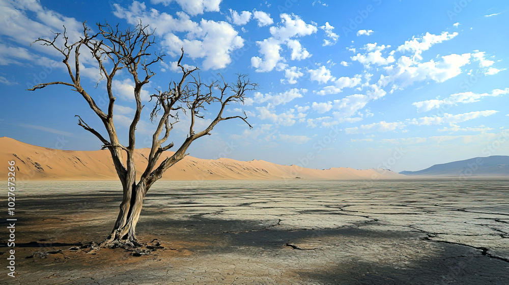 A barren landscape with a solitary dead tree. A barren landscape with a solitary dead tree.