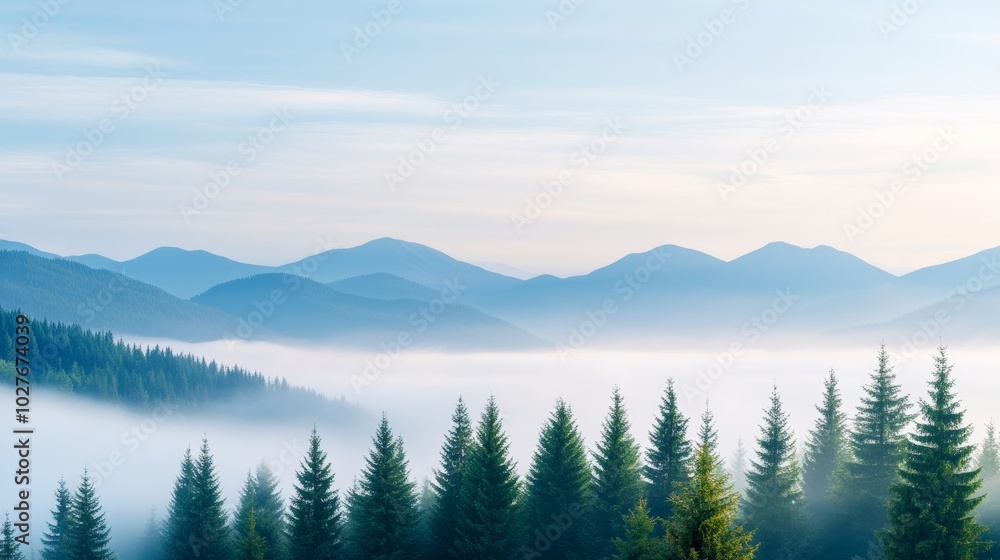 Obraz premium Forestry, clouds and mountain view from far away