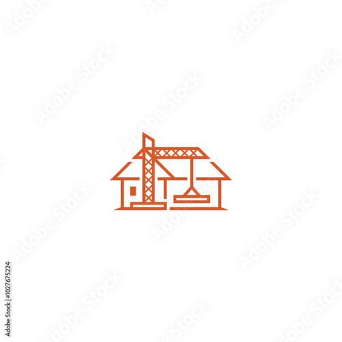 Construction crane building residential house logo design.