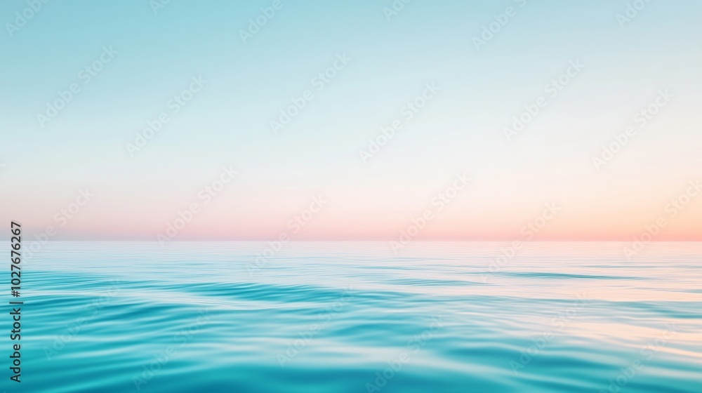 Fototapeta premium Calm blue sea at sunset with red horizon lines