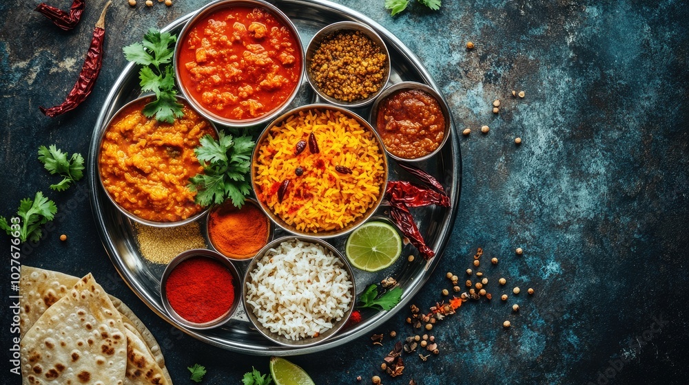 Vibrant Indian Cuisine with Various Dishes Vibrant Indian Cuisine with Various Dishes