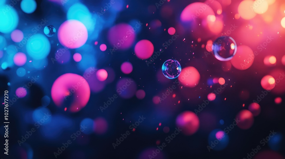 Neon shapes on a dark backdrop, with blurred bokeh orbs of light floating softly in vivid red, blue, and purple tones Neon shapes on a dark backdrop, with blurred bokeh orbs of light floating softly in vivid red, blue, and purple tones