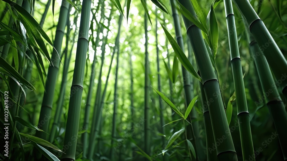 Fototapeta premium Lush Bamboo Forest Under Soft Natural Light