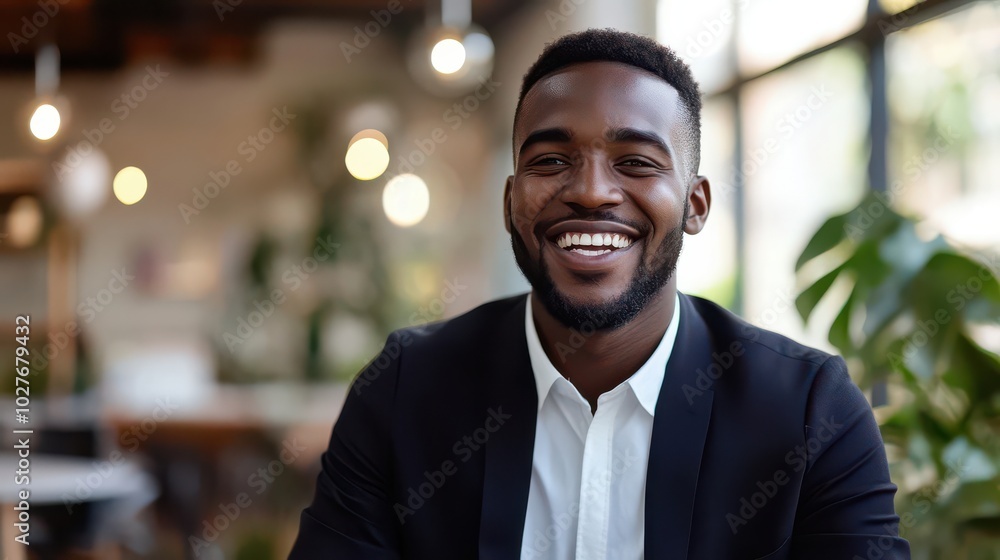 Smiling Man in Casual Black Suit Smiling Man in Casual Black Suit