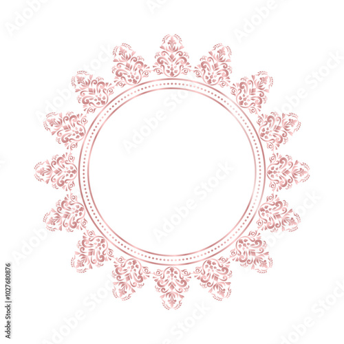 Damask Round Wreath rose gold circular ornament flower Abstract pattern, Classic Victorian traditional style, illustration Design, Vintage Floral frames, Mandala border, Antique, Moroccan frame