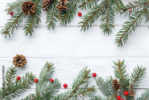 Wallpaper Mural christmas tree branches and berries on a white wooden background Torontodigital.ca