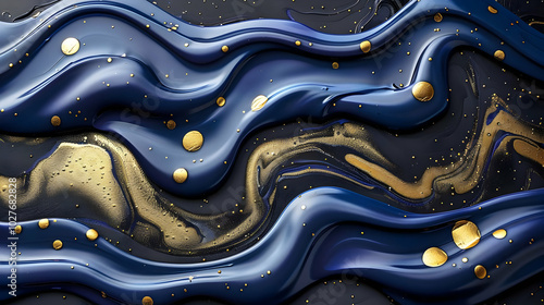 Abstract 3D Blue and Gold Waves Background