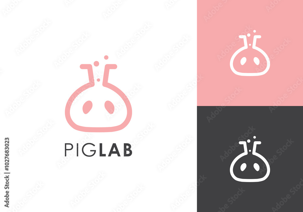 pig nose and lab combination logo design vector template pig nose and lab combination logo design vector template