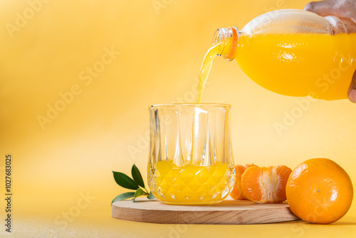 Refreshing Orange Juice Pouring into Glass