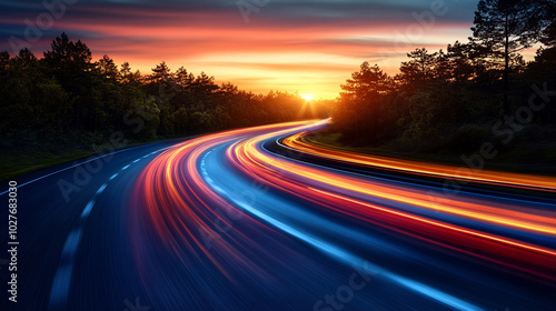 dynamic futuristic scene illustrating speed and motion with vibrant blue and red rays. This image symbolizes technological advancement, innovation, and the energy of modern life