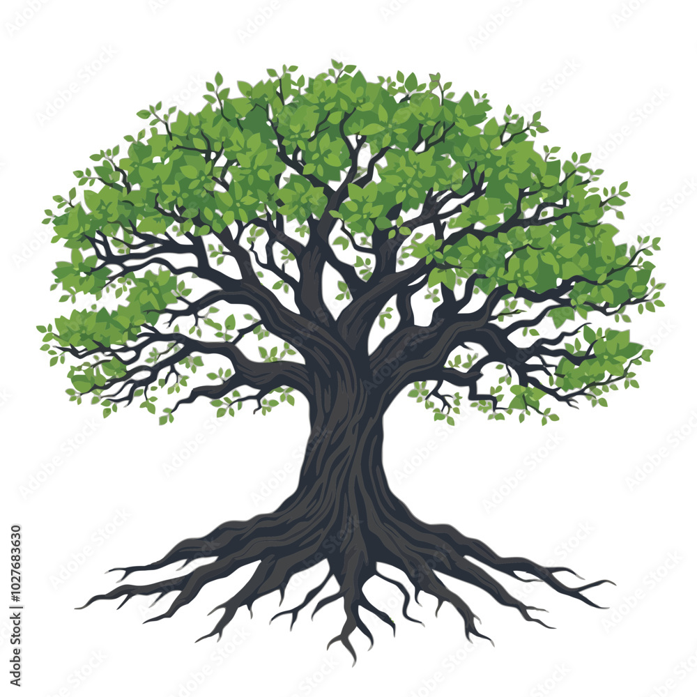 Fototapeta premium Tree Illustration with Deep Roots, Strength and Resilience