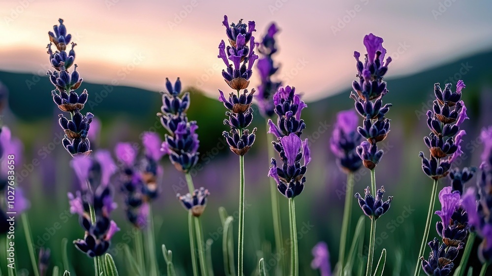 Fototapeta premium Peaceful Lavender Field at Sunset