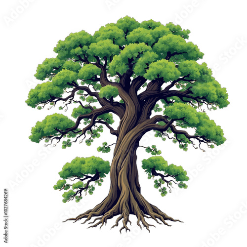 Oak Tree Illustration with Roots