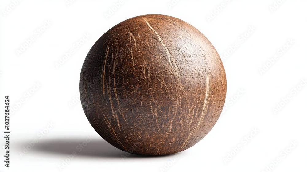 Fresh coconut with natural fibers on display, showcasing its unique texture and shape Fresh coconut with natural fibers on display, showcasing its unique texture and shape